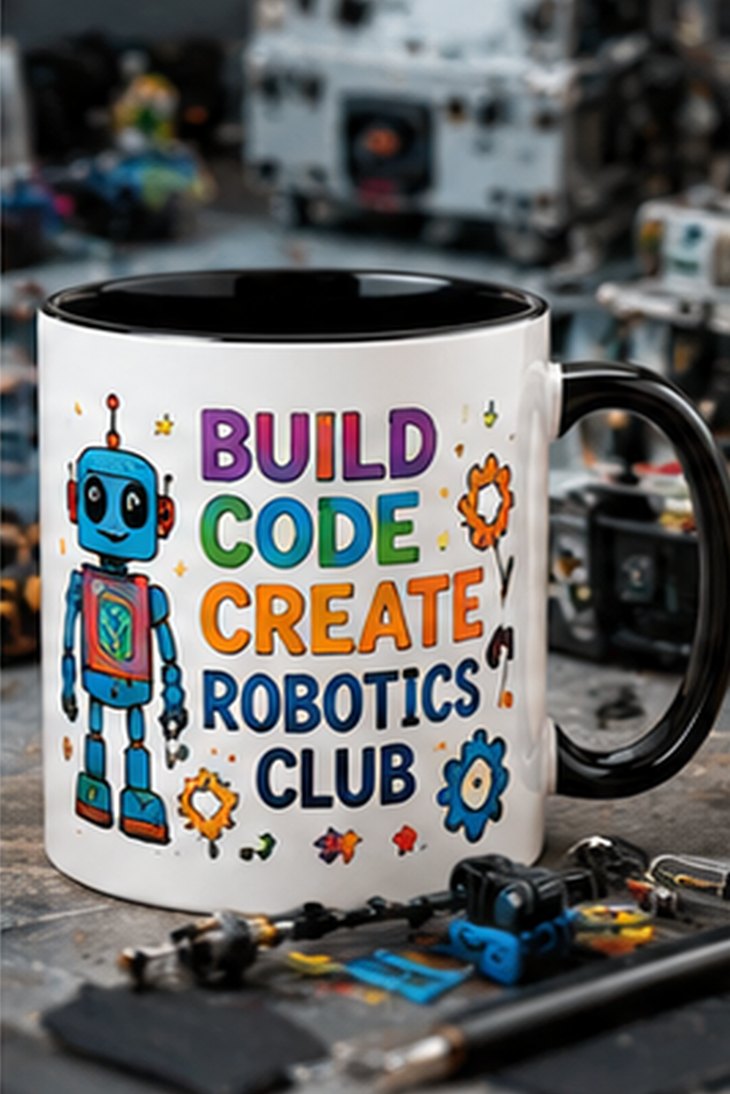 Robotics Club custom school mug — black